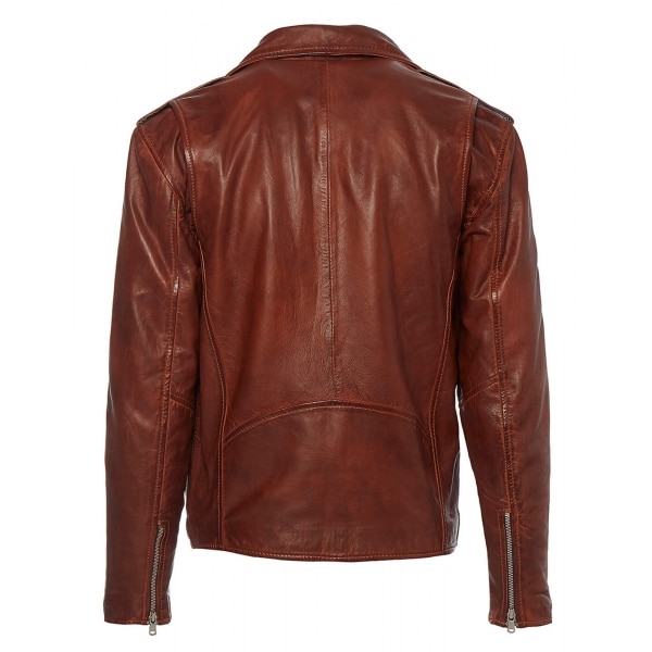 Real Leather Brando - Mens Cross-Zip Brando Jacket-Tan