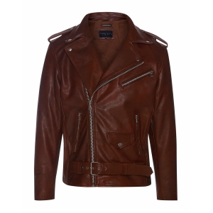 Real Leather Brando – Mens Cross-Zip Brando Jacket-Timber