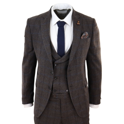 Brown Check 3 Piece Tweed Suit