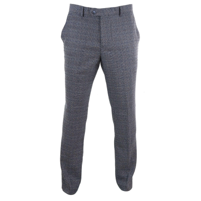 Mens Blue-Grey Checked Trousers - Cavani Burnaby