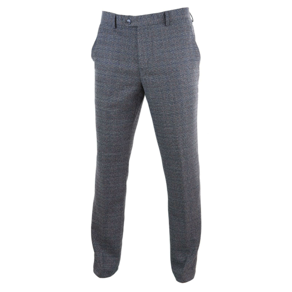 Mens Blue-Grey Checked Trousers - Cavani Burnaby