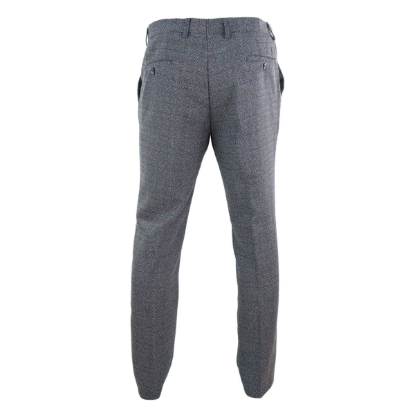 Mens Blue-Grey Checked Trousers - Cavani Burnaby