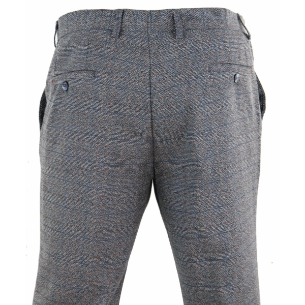 Mens Blue-Grey Checked Trousers - Cavani Burnaby