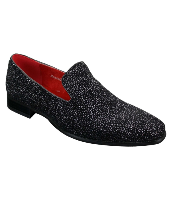 Mens Shiny Glitter Black White Party Smart Formal Slip On Loafers Leather Shoes