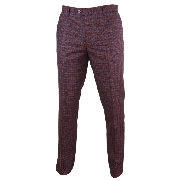 Mens Wine / Maroon Checked Vintage Trousers - Cavani Carly