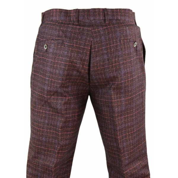 Mens Wine / Maroon Checked Vintage Trousers - Cavani Carly