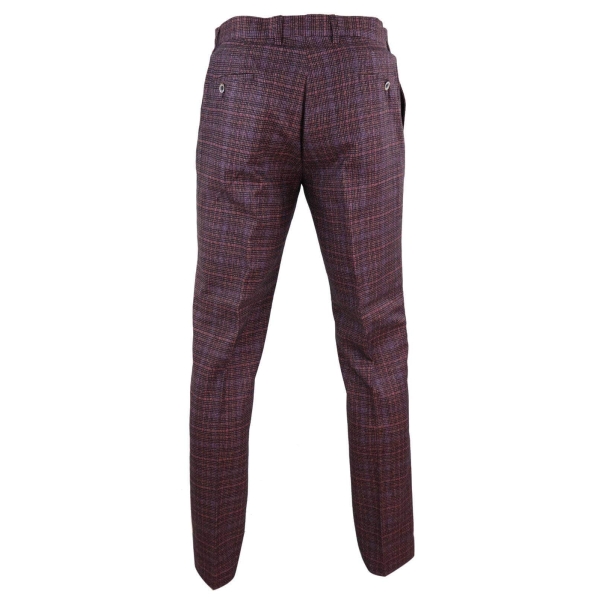 Mens Wine / Maroon Checked Vintage Trousers - Cavani Carly