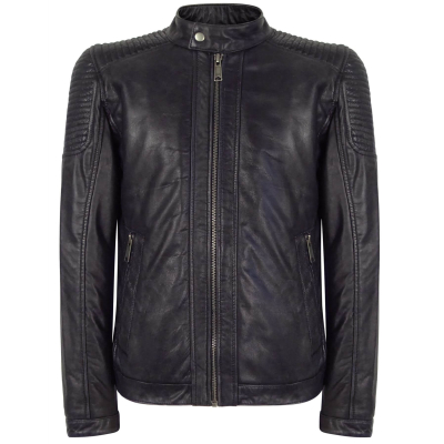 Real Leather Navy-Blue Biker Jacket for Men