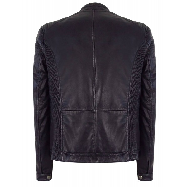 Real Leather Navy-Blue Biker Jacket for Men