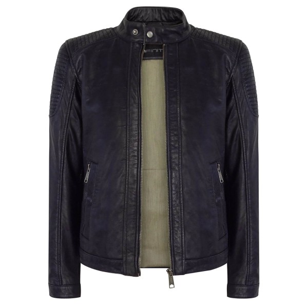 Real Leather Navy-Blue Biker Jacket for Men