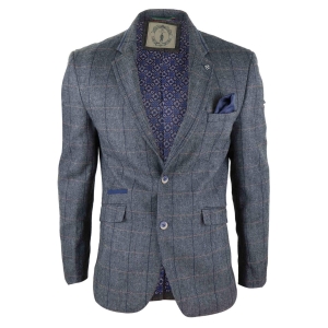 Mens Herringbone Check Vintage Blazer – Cavani Albert-Charcoal