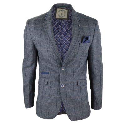 Mens Herringbone Check Vintage Blazer - Cavani Albert-Charcoal