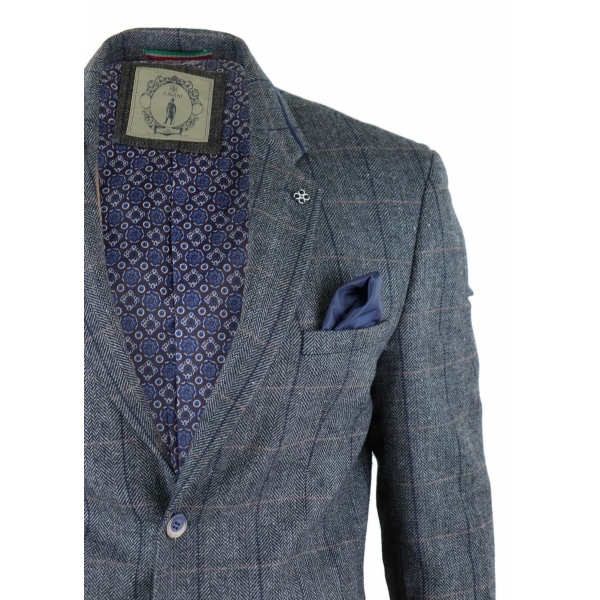 Mens Herringbone Check Vintage Blazer - Cavani Albert-Charcoal