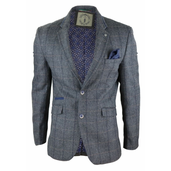 Mens Herringbone Check Vintage Blazer - Cavani Albert-Charcoal