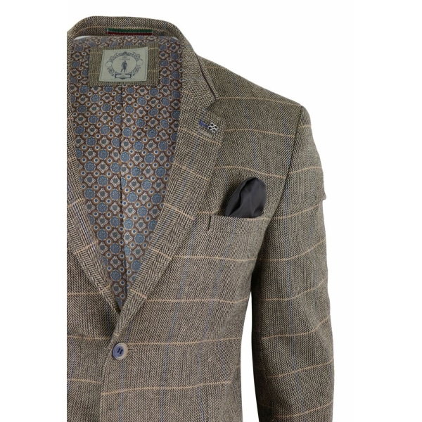 Mens Herringbone Check Vintage Blazer - Cavani Albert-Tan