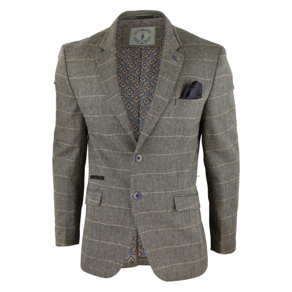 Mens Herringbone Check Vintage Blazer - Cavani Albert-Tan