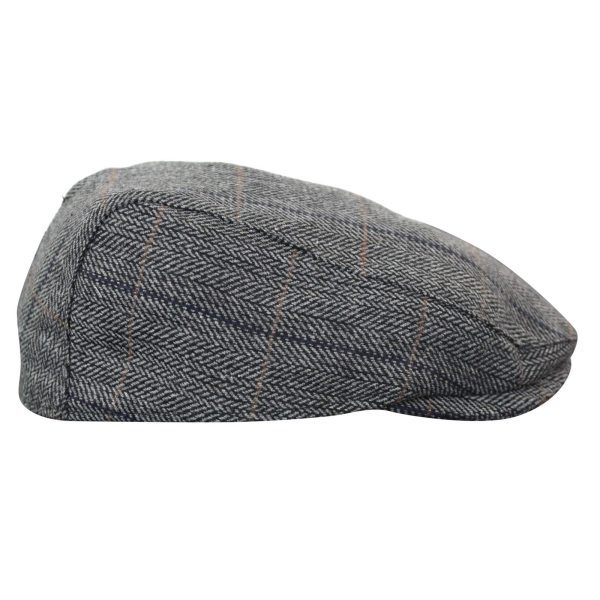 Cavani Albert Mens Tweed Flat Cap - Herringbone Tweed Wool Grandad Flat Hats Vintage - Tan Brown/Charcoal Grey