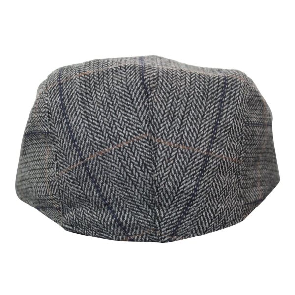 Cavani Albert Mens Tweed Flat Cap - Herringbone Tweed Wool Grandad Flat Hats Vintage - Tan Brown/Charcoal Grey