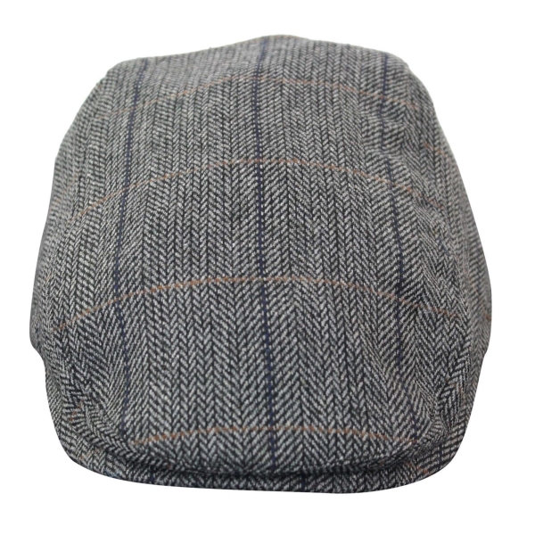 Cavani Albert Mens Tweed Flat Cap - Herringbone Tweed Wool Grandad Flat Hats Vintage - Tan Brown/Charcoal Grey