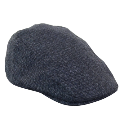 Cavani Martez Hat - Mens Grandad Hat Navy Blue Flat Cap Herringbone Vintage Retro Del Boy Classic Gatsby Peaky Blinders