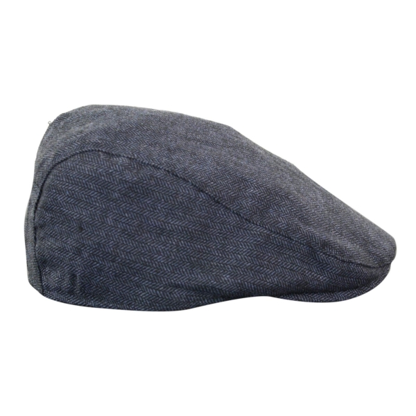 Cavani Martez Hat - Mens Grandad Hat Navy Blue Flat Cap Herringbone Vintage Retro Del Boy Classic Gatsby Peaky Blinders