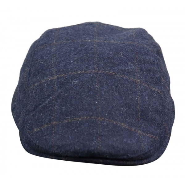 Cavani Kempson Flat Cap - Mens Tweed Wool Check Grandad Hat Vintage - Olive Green/Navy Blue