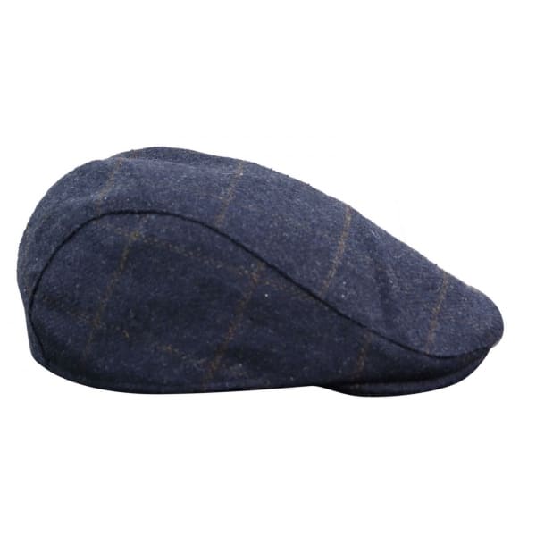 Cavani Kempson Flat Cap - Mens Tweed Wool Check Grandad Hat Vintage - Olive Green/Navy Blue