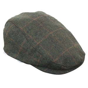 Cavani Kempson Flat Cap – Mens Tweed Wool Check Grandad Hat Vintage – Olive Green/Navy Blue