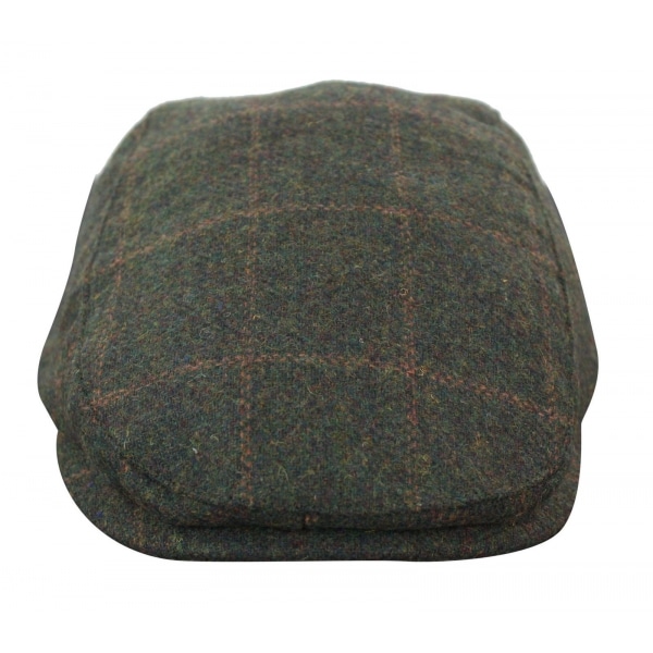 Cavani Kempson Flat Cap - Mens Tweed Wool Check Grandad Hat Vintage - Olive Green/Navy Blue