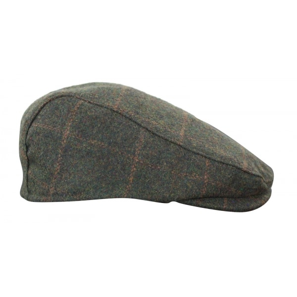 Cavani Kempson Flat Cap - Mens Tweed Wool Check Grandad Hat Vintage - Olive Green/Navy Blue