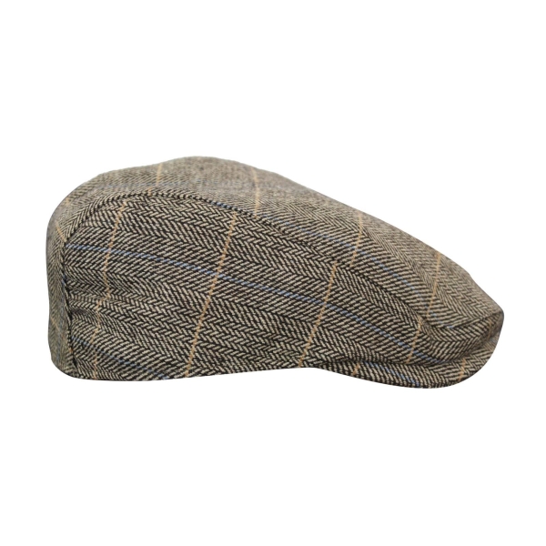 Cavani Albert Mens Tweed Flat Cap - Herringbone Tweed Wool Grandad Flat Hats Vintage - Tan Brown/Charcoal Grey