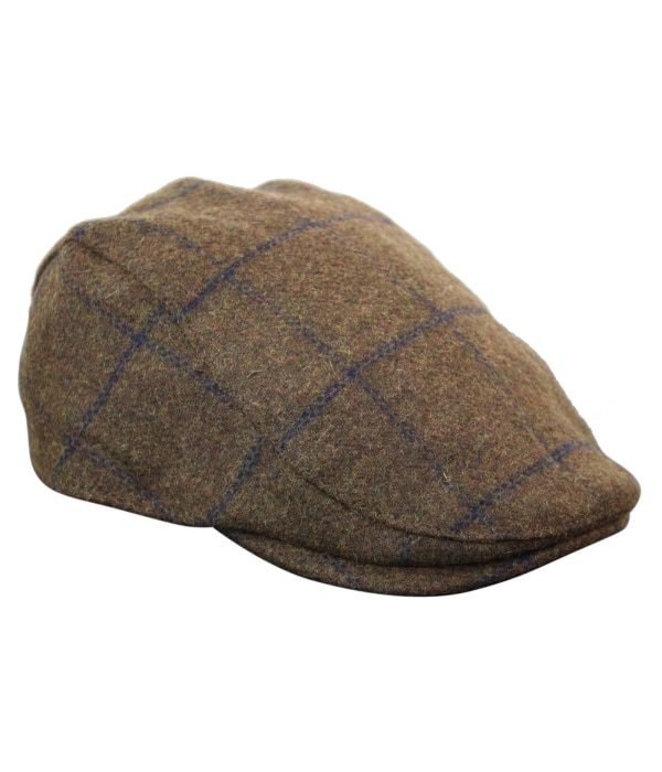 Cavani Kempson Flat Cap - Mens Tweed Wool Check Grandad Hat Vintage - Olive Green/Navy Blue