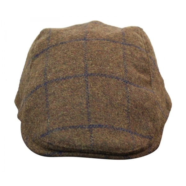 Cavani Kempson Flat Cap - Mens Tweed Wool Check Grandad Hat Vintage - Olive Green/Navy Blue