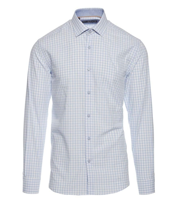 Cavani 603 - Men's Tailored Fit Checked Shirt - Black/Baby Blue