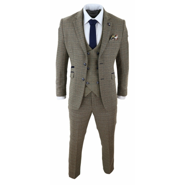 Cavani Ascari - Men's 3 Piece Oak Brown Tweed Check Suit