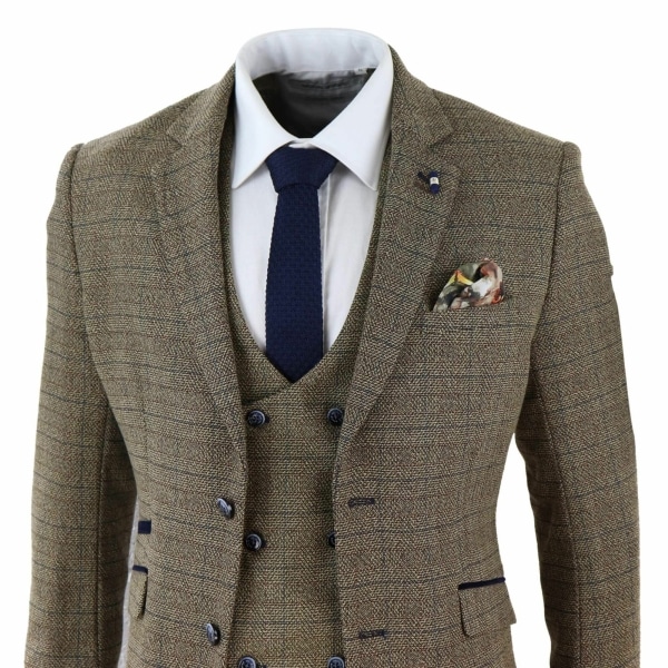 Cavani Ascari - Men's 3 Piece Oak Brown Tweed Check Suit