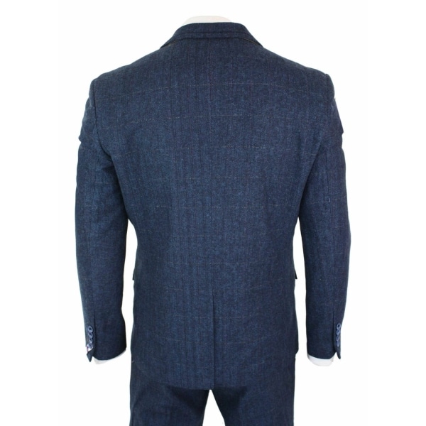 Cavani Carnegi - Mens 3 Piece Navy Blue Tweed Check 1920's Vintage Suit