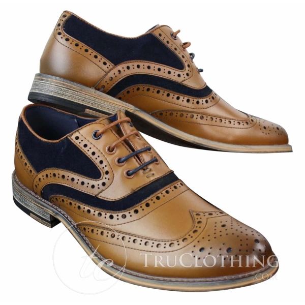 Mens Real Leather & Suede Laced Gatsby Brouges Smart Casual Designer Retro Shoes