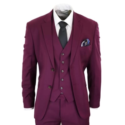 Cavani Magnus - Men's 3 Piece Cassic Burgundy Wine Suit