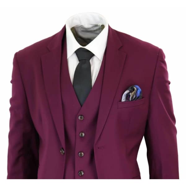 Cavani Magnus - Men's 3 Piece Cassic Burgundy Wine Suit