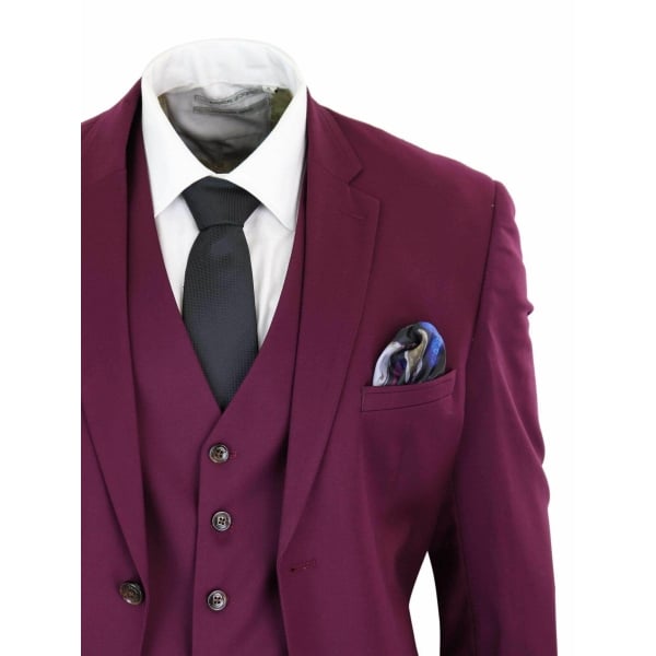 Cavani Magnus - Men's 3 Piece Cassic Burgundy Wine Suit