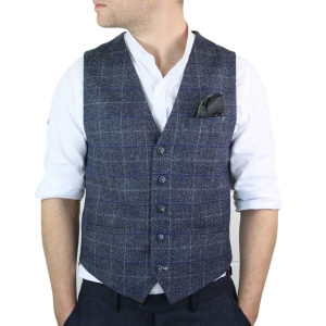 Cavani Miles – Men’s Blue Tweed Check Waistcoat