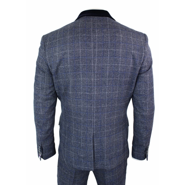 Cavani Miles - Mens Blue Navy 3 Piece Tweed Suit Herringbone Vintage Peaky Blinders 1920's Retro