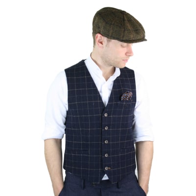 Cavani Shelby - Men's Navy-Blue Check Tweeed Waistcoat