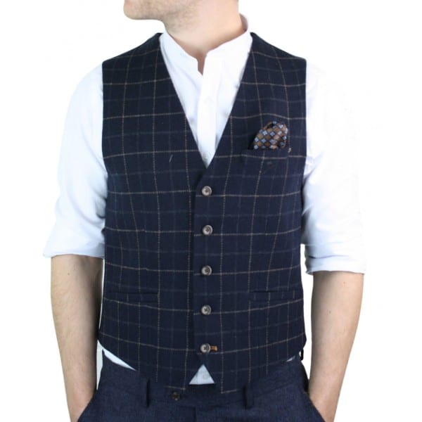 Cavani Shelby - Men's Navy-Blue Check Tweeed Waistcoat