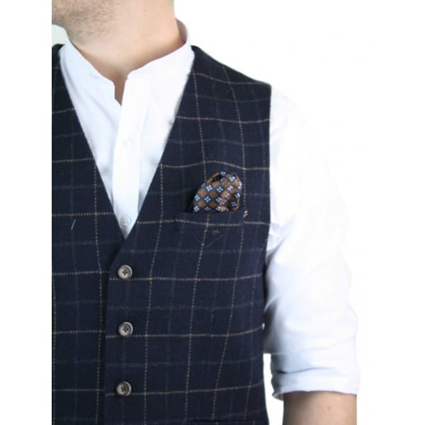 Cavani Shelby - Men's Navy-Blue Check Tweeed Waistcoat