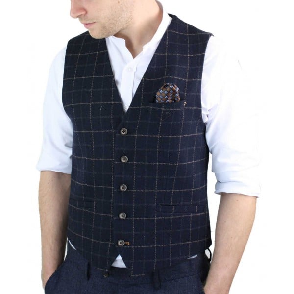 Cavani Shelby - Men's Navy-Blue Check Tweeed Waistcoat