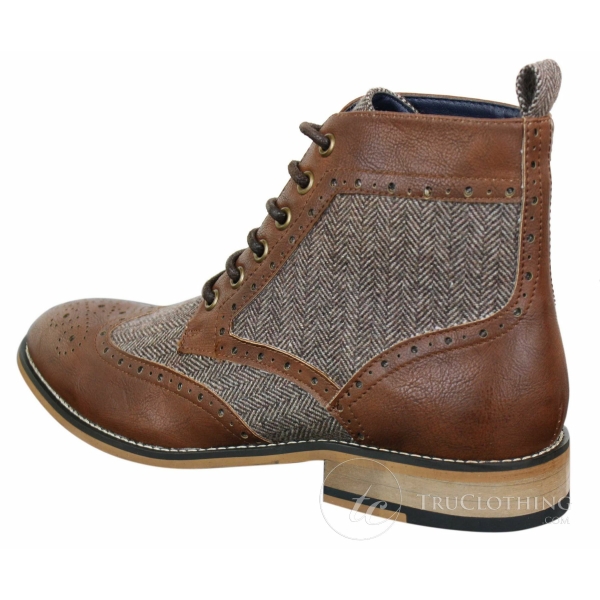 Cavani Sherlock - Mens Leather & Tweed Herringbone Ankle Boots