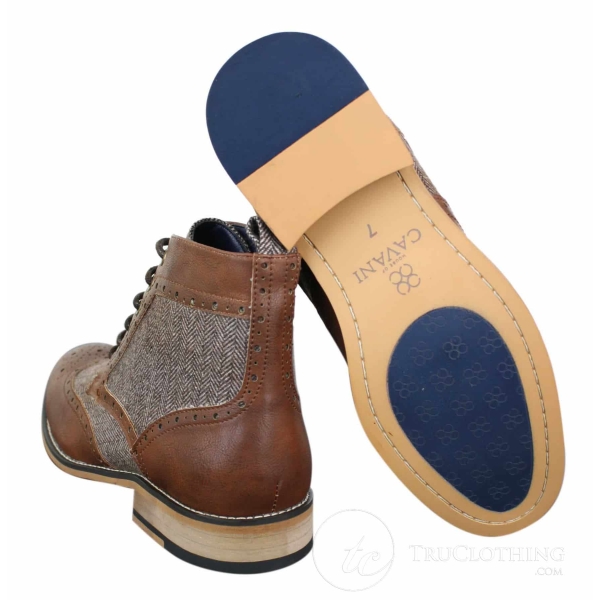 Cavani Sherlock - Mens Leather & Tweed Herringbone Ankle Boots