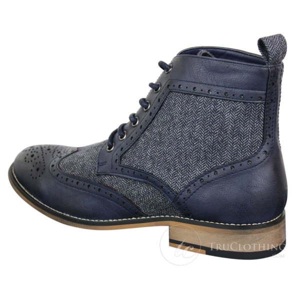 Cavani Sherlock - Mens Leather & Tweed Herringbone Ankle Boots